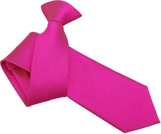DQT Men Plain Solid Check Wedding Formal Casual Groom Best Man Office Security Easy to Wear Clip On Tie - Fuchsia Pink