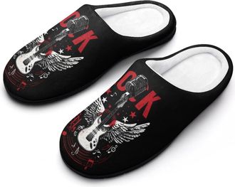 Generic Rock Music Guitar Mens House Slippers Memory Foam Washable Cotton Slip on Home Shoes