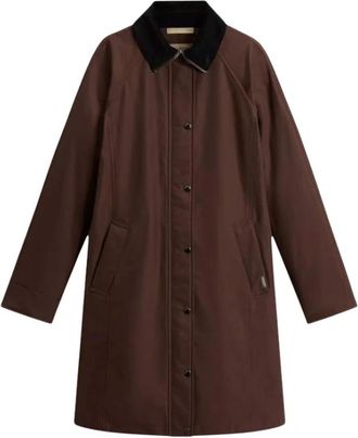 Woolrich Ramar Cloth Jas met Corduroy Kraag - Dames - Mantel - Bruin - M - Katoen - Jassen