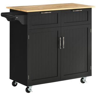 OEM Mueble Auxiliar De Cocina Con Ruedas 2 Cajones 2 Puertas Estante Ajustable Y Toallero 104x46x91 Cm Negro