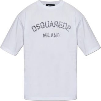 Dsquared2 Tops, Heren, Wit, 2Xl, Katoen, T-shirt met logo