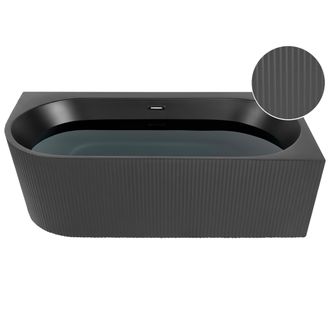 Beliani Ba&ntilde;era Esquinera De Acr&iacute;lico Negro Izquierda 161 Cm X 80 Cm Acabado Estriado Rectangular Gocta