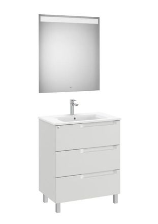 Roca Mueble Lavabo 700mm Aleyda Con Patas 3 Cajones + Espejo Gris Piedra