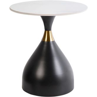 Beliani Beliani - Tavolino Piano in pietra sinterizzata Bianco effetto naturale Base in metallo nero Accento oro Design moderno &oslash; 50 cm Ituna