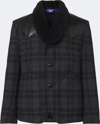 Junya Watanabe Leather-trimmed wool tweed down jacket