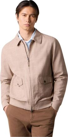 Brooks Brothers Linnen-Katoen Geruite Bomberjack - Heren - Zomerjassen - Beige - L - Katoen - Jassen