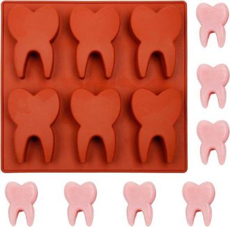 No Brand Molde De Silicona Rojo Con Forma De Diente, Bandeja Para Hornear De 6 Cavidades Para Chocolate, Caramelos, Gelatina, Galletas, Cubitos De Hielo, Jab&oacute;n