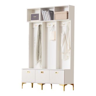 STILVORA Mueble De Entrada Con Banco, 6 Ganchos, Almacenamiento Abierto Y Arc&oacute;n, Para Recibidor, En Tablero De Part&iacute;culas, 120&times;23.5&times;191.5 Cm, Blanco