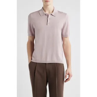 Open Edit Solid Cotton Blend Polo Sweater in Purple Lilac at Nordstrom, Size Xx-Large