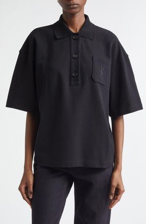 Saint Laurent Embroidered Cotton Piqu&eacute; Polo in Noir at Nordstrom, Size Medium