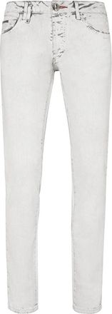 Philipp Plein Denim Broek Super Straight Cut Skull&Bones - Heren - Slim Fit Jeans - Grijs - W30 - Denim - Jeans