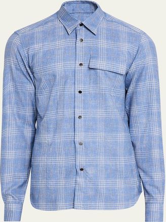 Kiton Mens Wool Plaid Snap-Front Overshirt