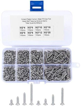 OEM Surtido De 800 Tornillos Autorroscantes De Cabeza Phillips Y Cabeza Avellanada En Caja De Almacenamiento (m2 A M8)