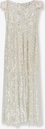 Alberta Ferretti Womens Dress With Sequin Embroidery White Polyester Evening Suits