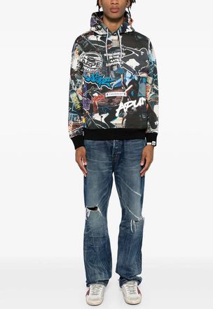 Aape By A Bathing Ape Moonface Logo Graffiti Print Hoodie In Black