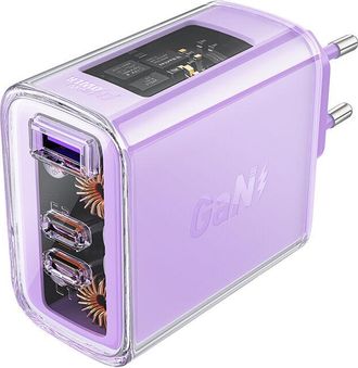OEM Cargador De Pared Gan 65w 3 Puertos 1x Usb 2x Usb-c Morado