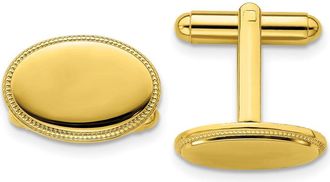 Diamond2Deal Gold-plated Polished Beaded Oval Engravable Cuff Links