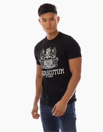 Aquascutum Mens Logo Print Regular Fit Crew Neck T-Shirt - Black/Multi - Size: 2X large
