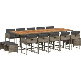 vidaXL Set Comedor De Jard&iacute;n Con Cojines 15 Pzas Rat&aacute;n Sint&eacute;tico Gris Vidaxl