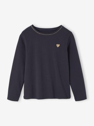 Vertbaudet M&auml;dchen Shirt mit Glitzerherz und Recycling-Baumwolle BASIC anthrazit