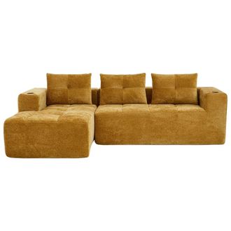 Urban Meuble Sof&aacute; rinconera 3 plazas de chenilla con chaise longue amarillo mostaza