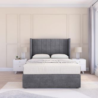 Sloomy Falcon Coniston Wingback Bed Set, No Drawers & 54 Floor Standing Headboard in Dark Grey | Size: Single