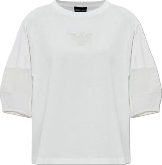Emporio Armani ASV Supima Jersey T-shirt Met Tule Inzetstukken - Dames - T-shirts - Beige - XL - Tule - Tops