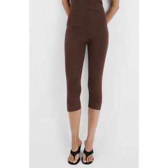 Mango Slit Hem Crop Leggings in Chocolate at Nordstrom, Size Medium