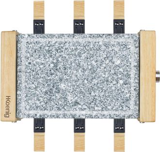 H.Koenig Hkoenig Wod6 Raclette 6 Personas, Plancha De Piedra Natural, 900 W, Acero Inoxidable, Madera Natural, 6 Sartenes Antiadherentes