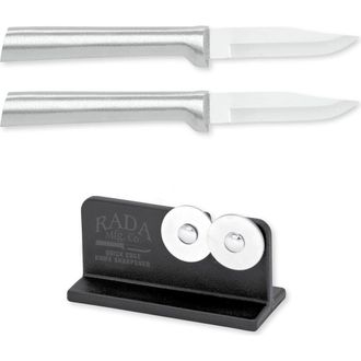 Rada Cutlery 2.5-Inch Peeling Paring Knife Set of 2 & Quick Edge Knife Sharpener in Silver at Nordstrom