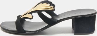 Giuseppe Zanotti Black Suede Angel Wing Slide Sandals