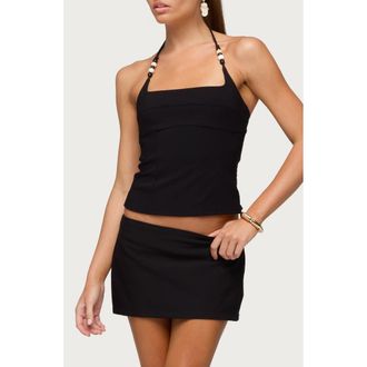 Edikted Yua Beaded Strap Halter Top in Black at Nordstrom, Size X-Large