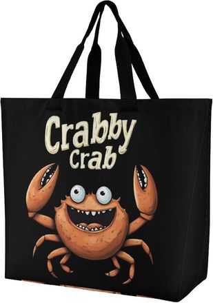 Generic Crabby Crab Reusable Shopping Bags One Shoulder Grocery Tote Bag Waterproof Big Purse for Work Travel
