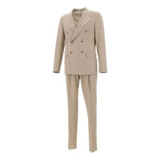 Corneliani Kostuums, Heren, Beige, M, Katoen, Double Breasted Suit