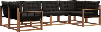 vidaXL Conjunto De Sof&aacute;s De Exterior 6 Uds. Natural Y Negro Vidaxl