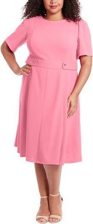 London Times Short Sleeve Fit & Flare Midi Dress in Pink at Nordstrom Rack, Size 20W