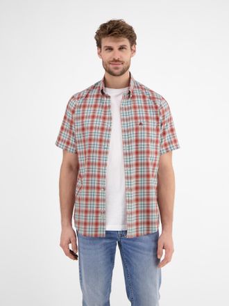 Lerros Karohemd LERROS, Herren, Gr. XL, N-Gr, rot (earth rot), Twill, Obermaterial: 100% Baumwolle, kariert, regular fit taillenbedeckt, Hemden Karohemd, mit