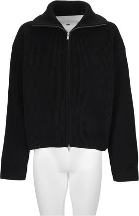 STUDIO NICHOLSON Black Boxy Ribbed High-Collar Wool Sweater