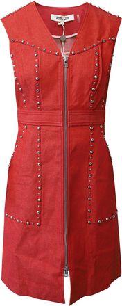 Diane Von F&uuml;rstenberg Zip-Front Studded Sheath Dress in Red Cotton