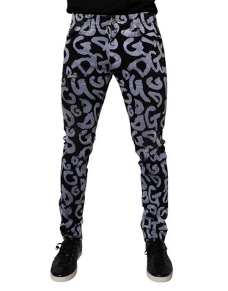 Dolce & Gabbana Mens Black Logo Monogram Cotton Skinny Denim Jeans Clothing