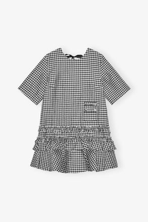 Ganni Crinkled Check Mini Dress - Size 8/10 Black