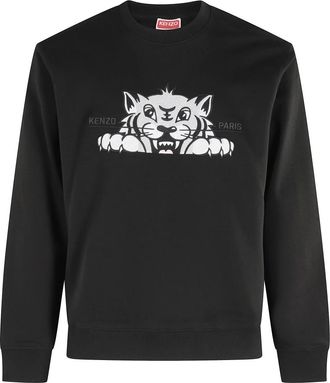 Kenzo Blije Tijger Geborduurde Sweater - Heren - Sweatshirts - Zwart - XL - Katoen - Hoodies & sweatvesten