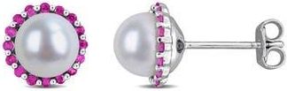 Delmar 7 - 7.5mm Cultured Freshwater Pearl & Created Ruby Stud Earrings at Nordstrom Rack