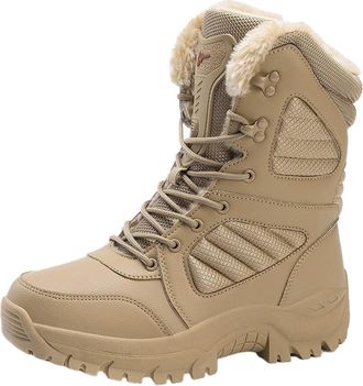 Generic Snow Boots Mens Warm Plush Boots High Top Mens Boots Winter Plus Size Hiking Boots Outdoor Anti-Slip Ankle Boots(Beige,46)