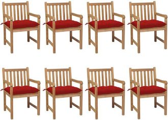 vidaXL Sillas De Jard&iacute;n 8 Uds Madera Maciza De Teca Cojines Rojos Vidaxl