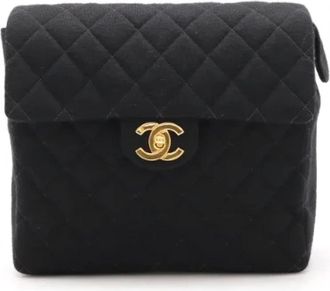 Chanel Pre-owned Cotton Jersey Matelasse Coco Mark Rugzak - Dames - Vintage Rugzakken - Zwart - ONE Size - Katoen - Vintage