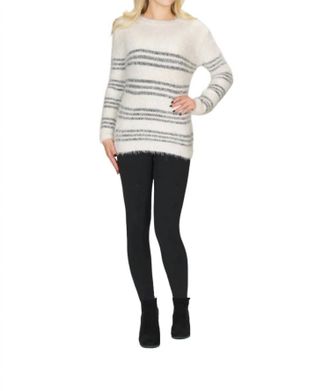 Papillon Striped Fuzzy Long Sleeve Sweater In Cream