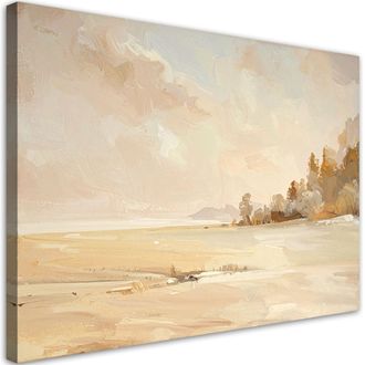 Feeby Cuadro En Lienzo, Playa En Tonos Pastel Paisaje Costero Minimalista En Tonos Beige, 120x80
