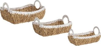 Beliani Conjunto De 3 Cestas Jacinto De Agua Boho Estructura De Metal Hecho A Mano Con Asas Claro Con Blanco Campha