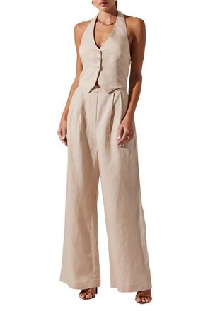 ASTR the Label Tatum Halter Button Front Jumpsuit in Natural at Nordstrom, Size Large